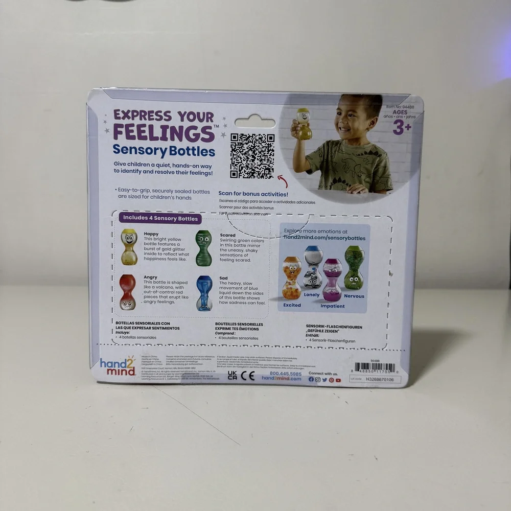 hand2mind Express Your Feelings Sensory Bottles 4-Pack Happy Sad Scared Angry